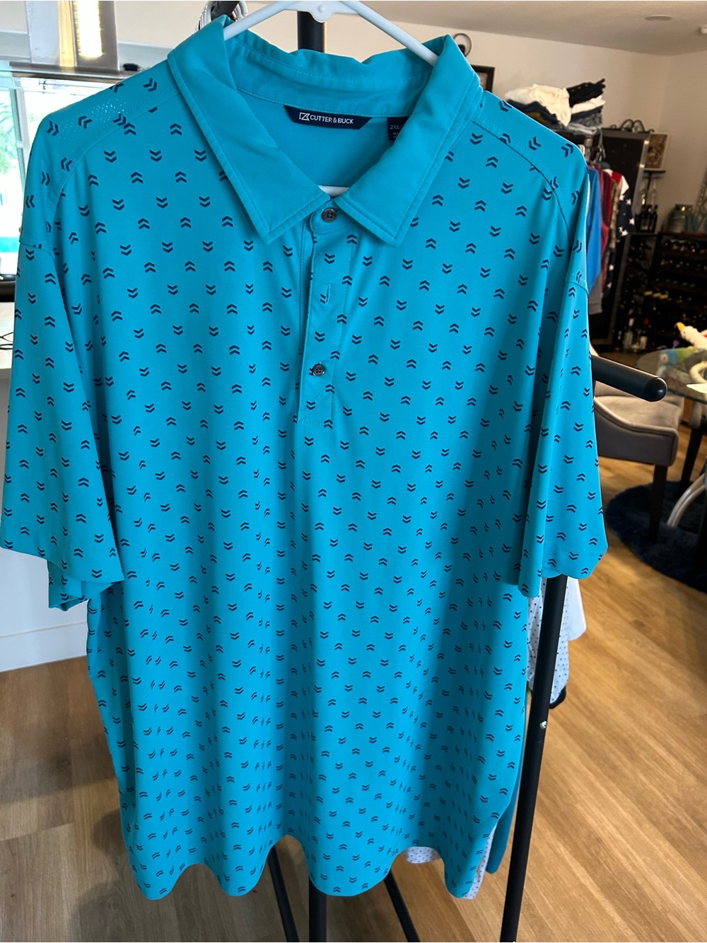 Cutter & Buck Teal Micro-Print Short-Sleeve Polo